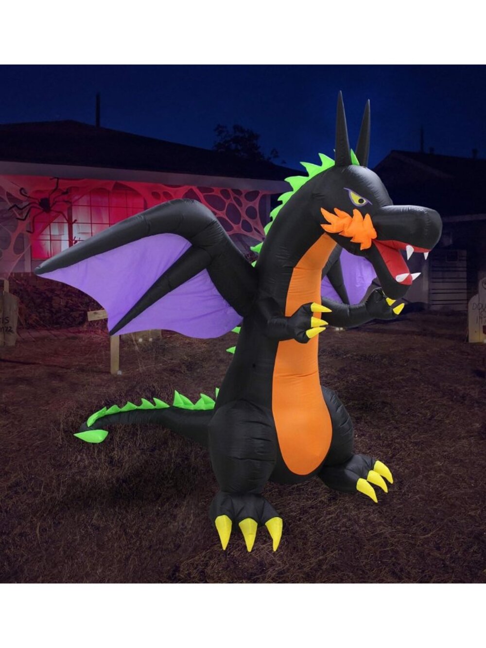 8FT Inflatable Lighted Halloween Fire Dragon Decor - Spooky Outdoor Display